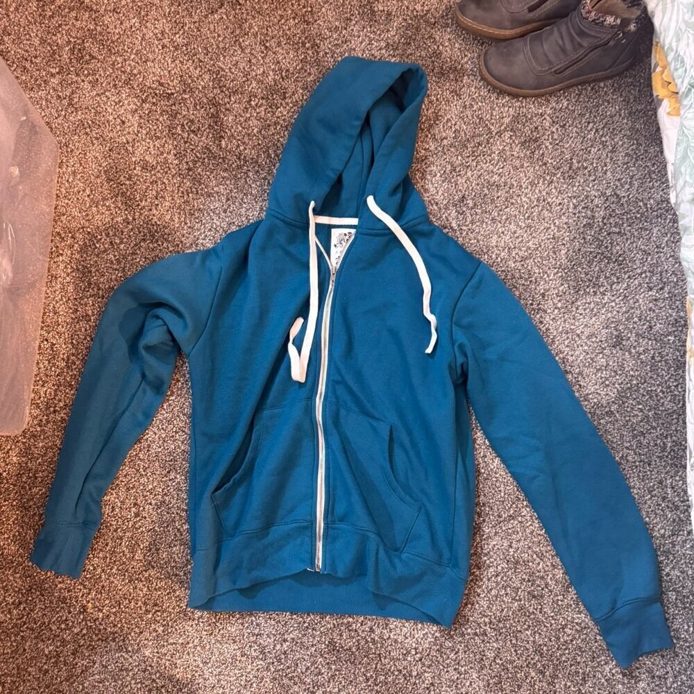Zip-up teal hoodie - women's size Large